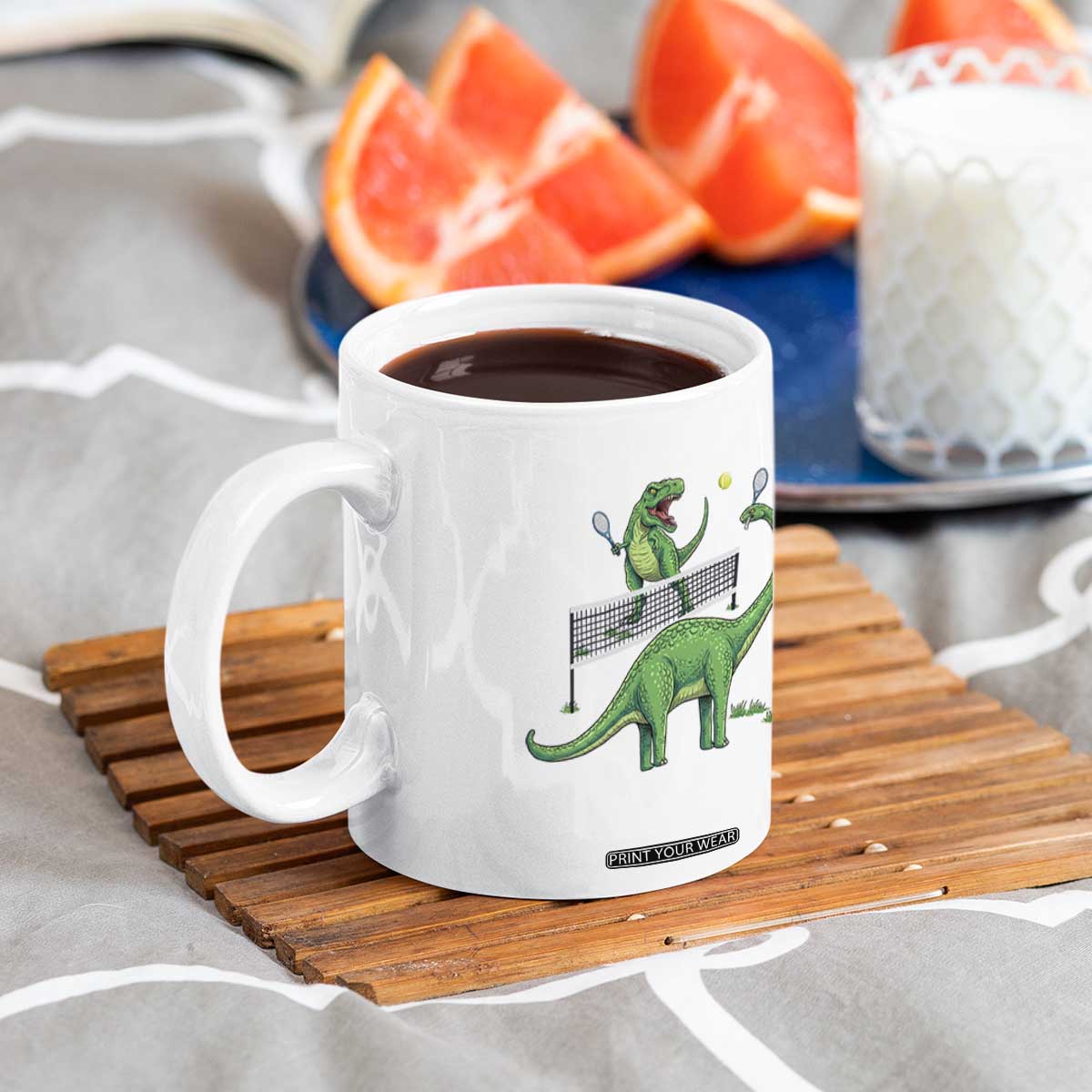 Funny Prehistoric Dinosaur Tennis Player Game Day Coffee Mug TS12 Print Your Wear