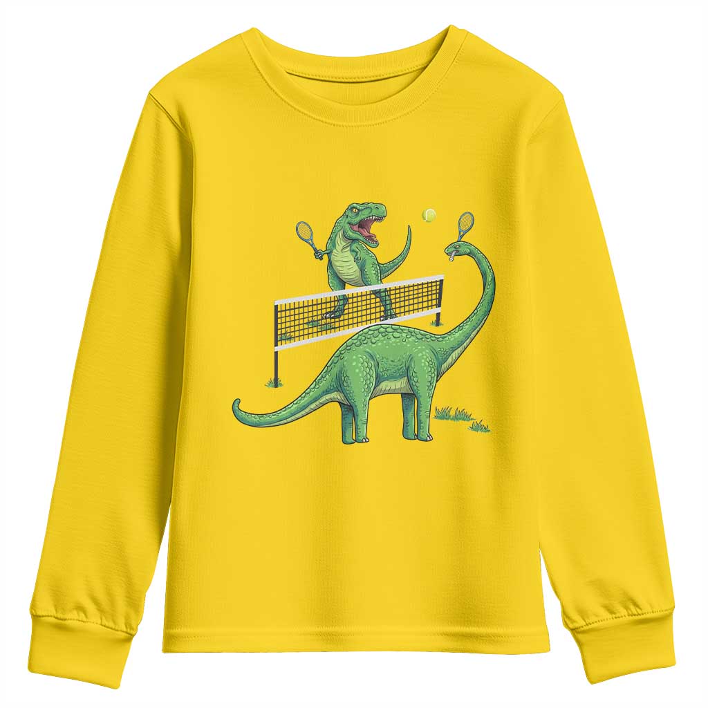 Funny Prehistoric Dinosaur Tennis Player Game Day Youth Sweatshirt TS12 Daisy Print Your Wear