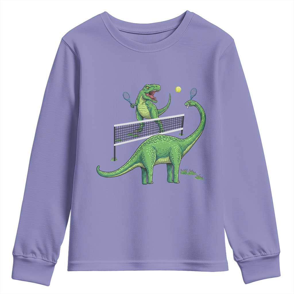 Funny Prehistoric Dinosaur Tennis Player Game Day Youth Sweatshirt TS12 Violet Print Your Wear