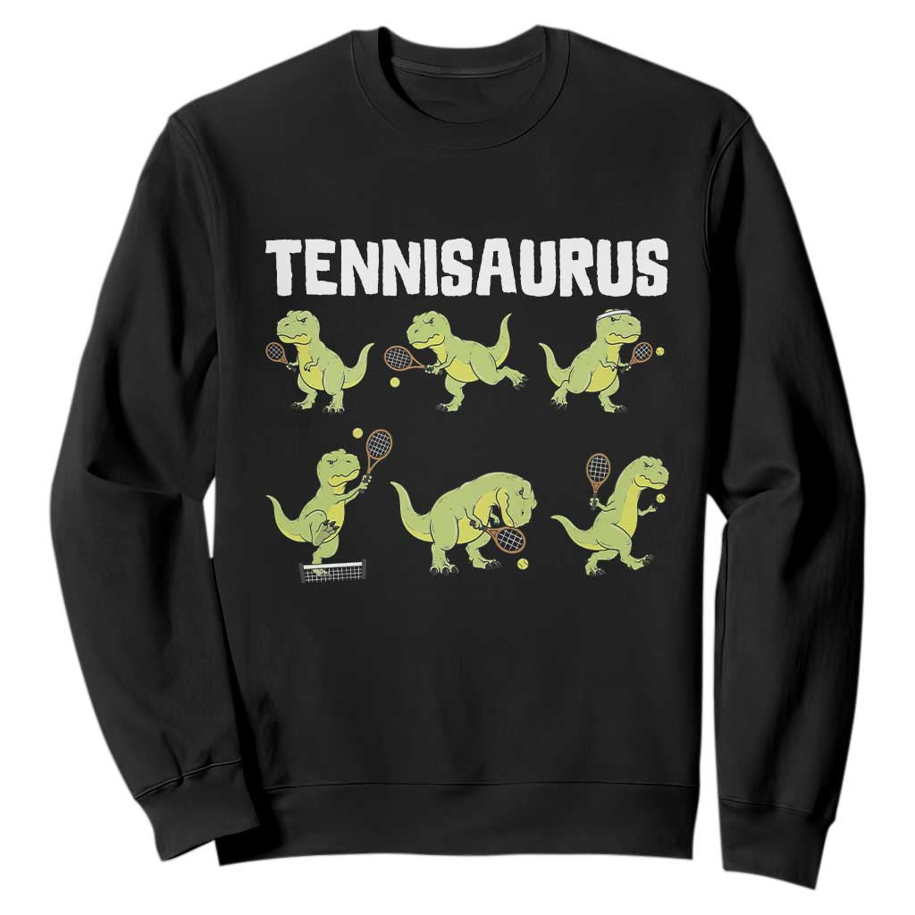 Funny Prehistoric Dinosaur Tennis Player Sweatshirt Gift For Tennis Fans TS12 Black Print Your Wear