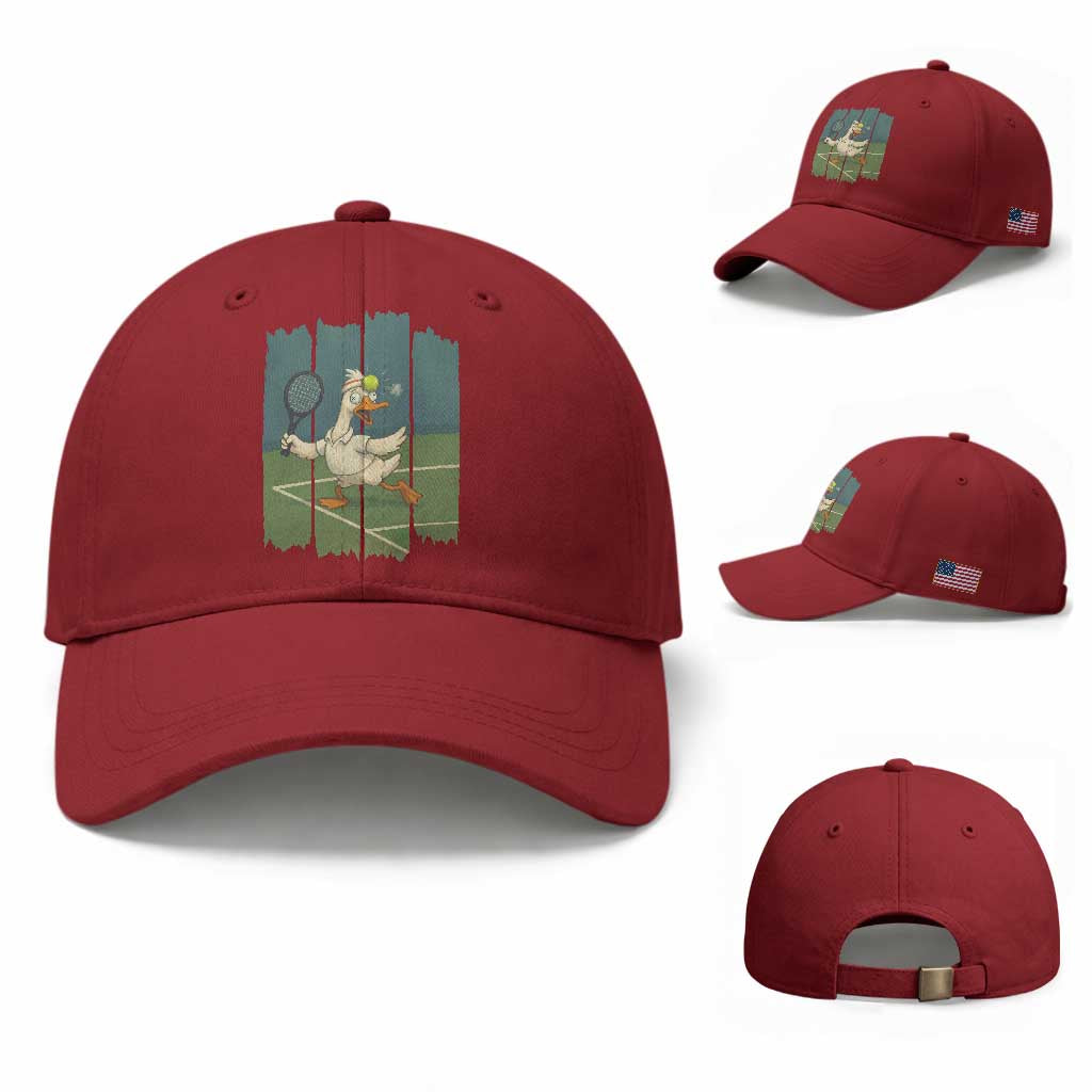 Silly Goose Playing Tennis Baseball Cap Funny Bird Getting Hit By Ball TS12 Baseball Cap Universal Fit Cherry Red Print Your Wear