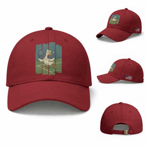 Silly Goose Playing Tennis Baseball Cap Funny Bird Getting Hit By Ball TS12 Baseball Cap Universal Fit Cherry Red Print Your Wear