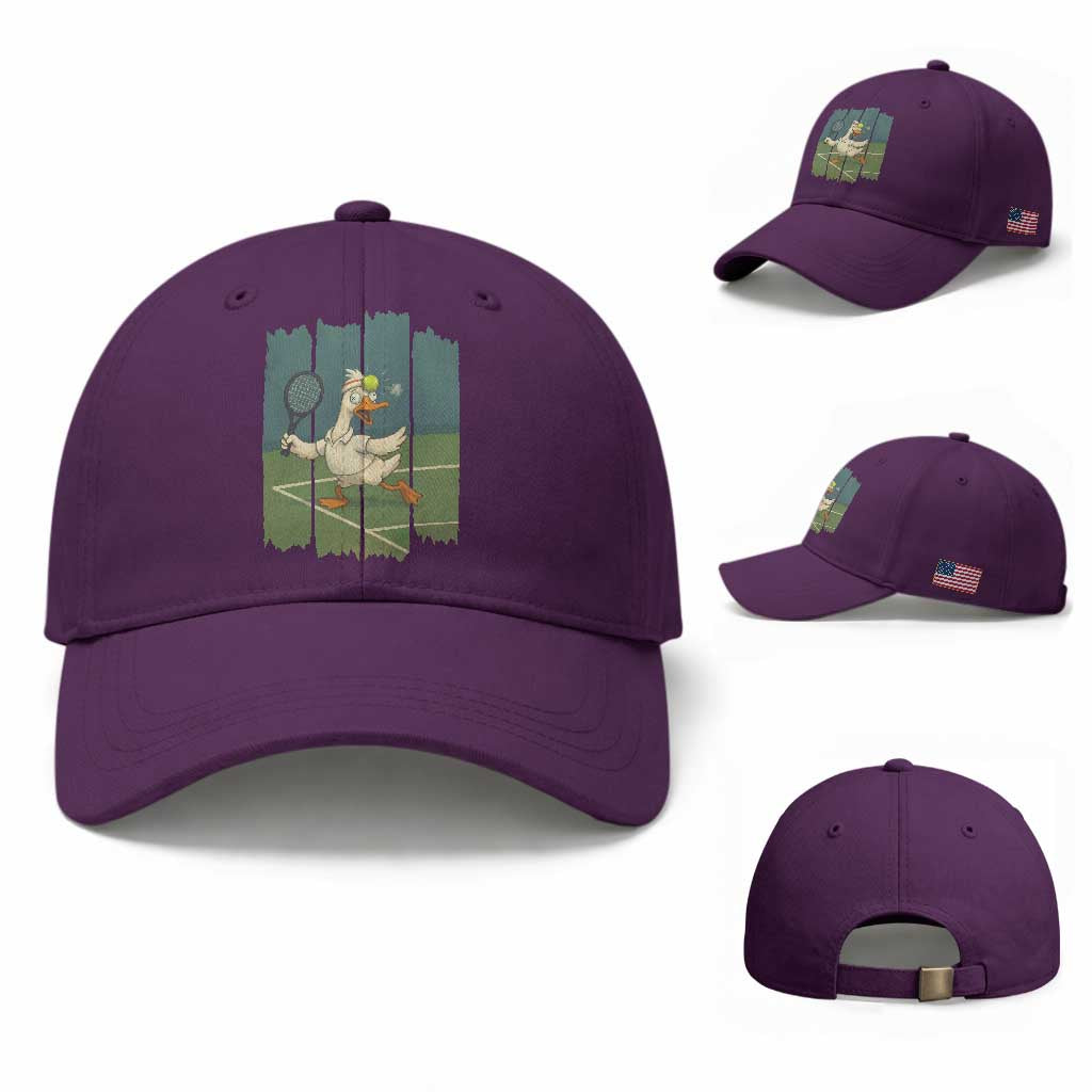 Silly Goose Playing Tennis Baseball Cap Funny Bird Getting Hit By Ball TS12 Baseball Cap Universal Fit Purple Print Your Wear