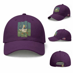 Silly Goose Playing Tennis Baseball Cap Funny Bird Getting Hit By Ball TS12 Baseball Cap Universal Fit Purple Print Your Wear