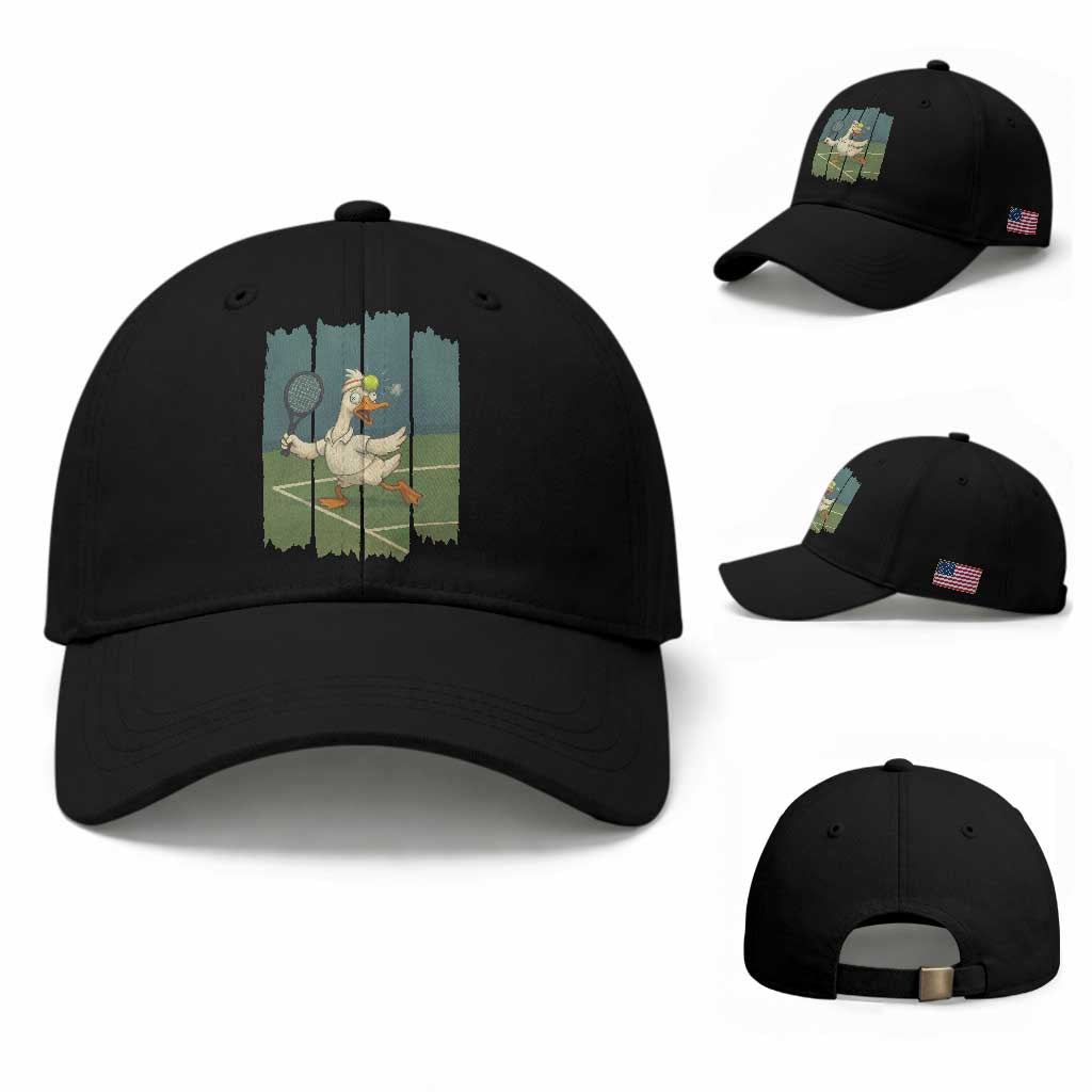Silly Goose Playing Tennis Baseball Cap Funny Bird Getting Hit By Ball TS12 Baseball Cap Universal Fit Black Print Your Wear