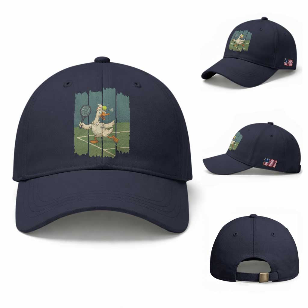 Silly Goose Playing Tennis Baseball Cap Funny Bird Getting Hit By Ball TS12 Baseball Cap Universal Fit Navy Print Your Wear