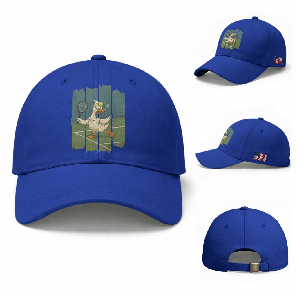Silly Goose Playing Tennis Baseball Cap Funny Bird Getting Hit By Ball TS12 Baseball Cap Universal Fit Royal Blue Print Your Wear