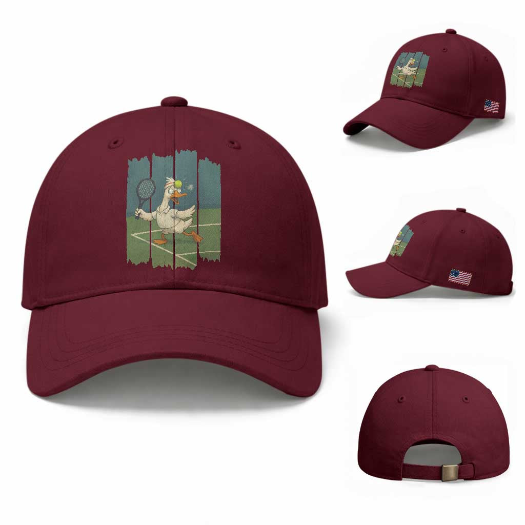 Silly Goose Playing Tennis Baseball Cap Funny Bird Getting Hit By Ball TS12 Baseball Cap Universal Fit Maroon Print Your Wear