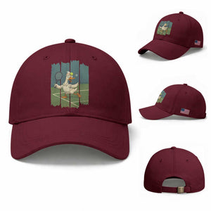 Silly Goose Playing Tennis Baseball Cap Funny Bird Getting Hit By Ball TS12 Baseball Cap Universal Fit Maroon Print Your Wear