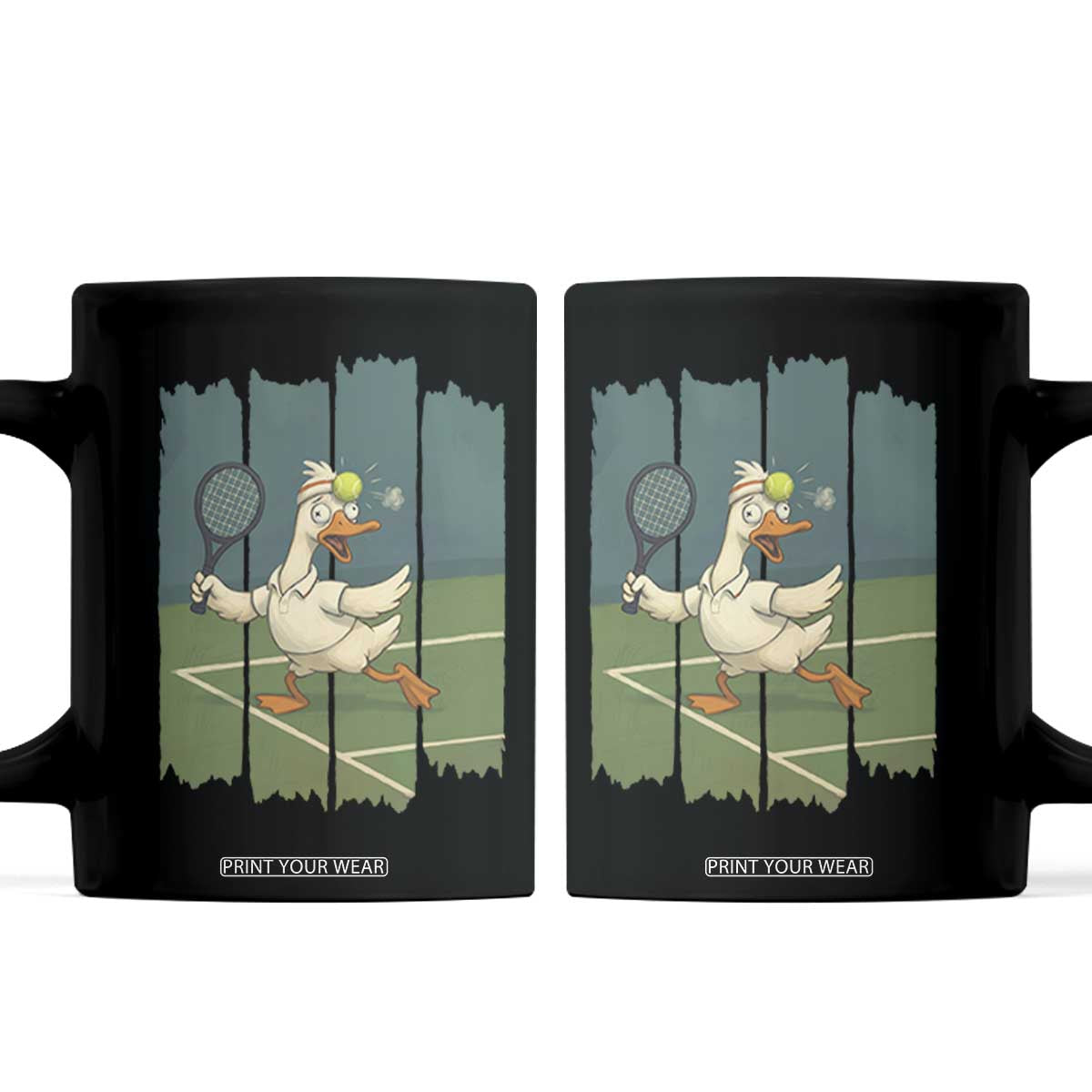 Silly Goose Playing Tennis Coffee Mug Funny Bird Getting Hit By Ball TS12 Black Print Your Wear