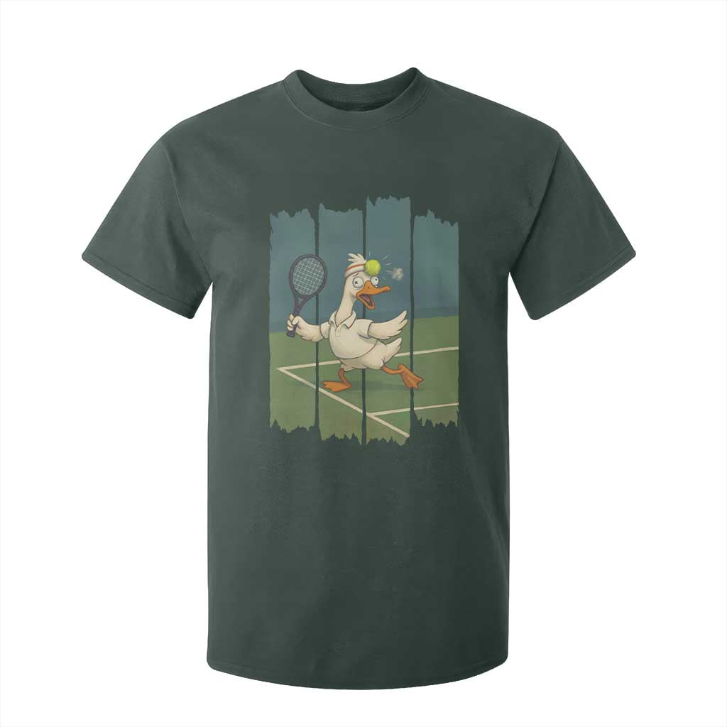 Silly Goose Playing Tennis T Shirt For Kid Funny Bird Getting Hit By Ball TS12 Dark Forest Green Print Your Wear