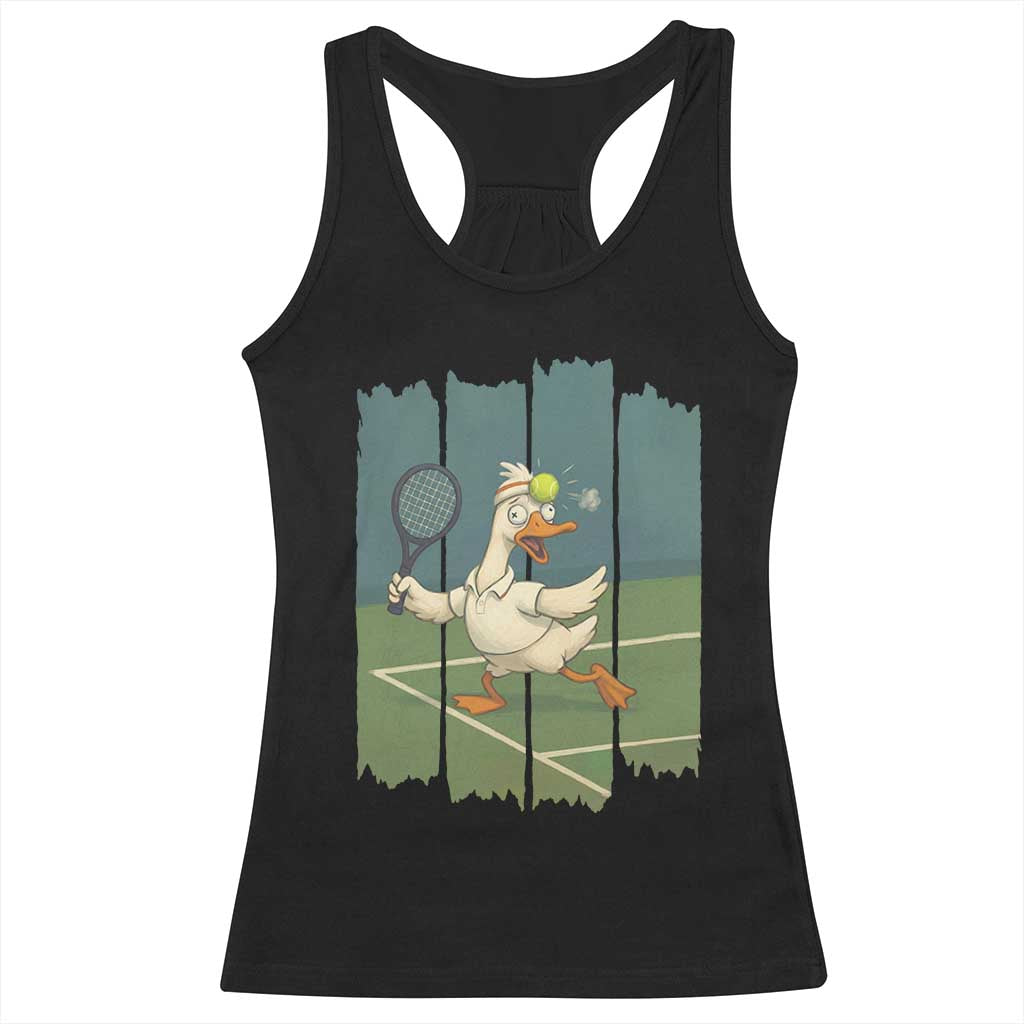 Silly Goose Playing Tennis Racerback Tank Top Funny Bird Getting Hit By Ball TS12 Black Print Your Wear