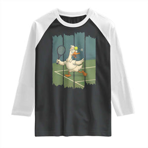 Silly Goose Playing Tennis Raglan Shirt Funny Bird Getting Hit By Ball TS12 Black White Print Your Wear