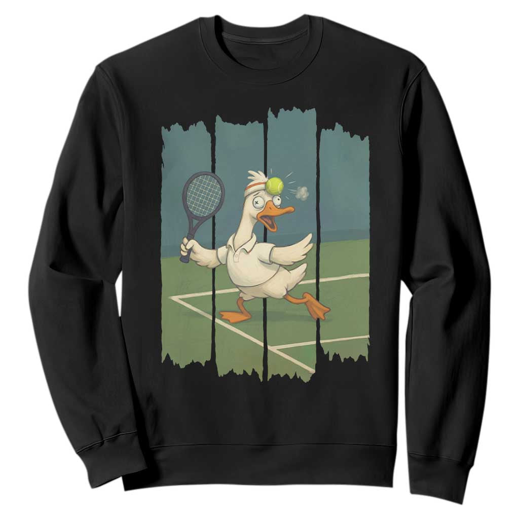 Silly Goose Playing Tennis Sweatshirt Funny Bird Getting Hit By Ball TS12 Black Print Your Wear