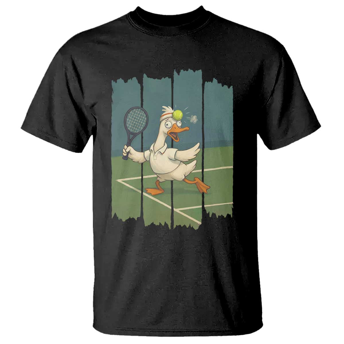 Silly Goose Playing Tennis T Shirt Funny Bird Getting Hit By Ball TS12 Black Print Your Wear