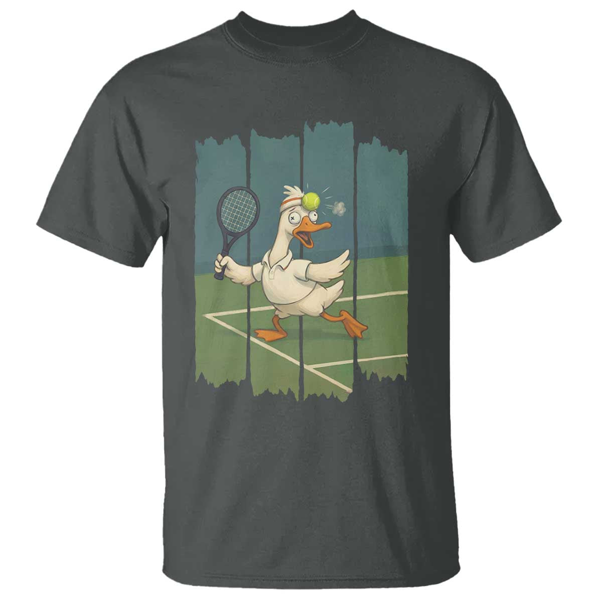 Silly Goose Playing Tennis T Shirt Funny Bird Getting Hit By Ball TS12 Dark Heather Print Your Wear