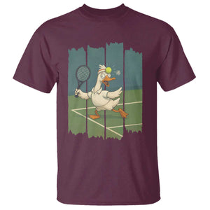 Silly Goose Playing Tennis T Shirt Funny Bird Getting Hit By Ball TS12 Maroon Print Your Wear