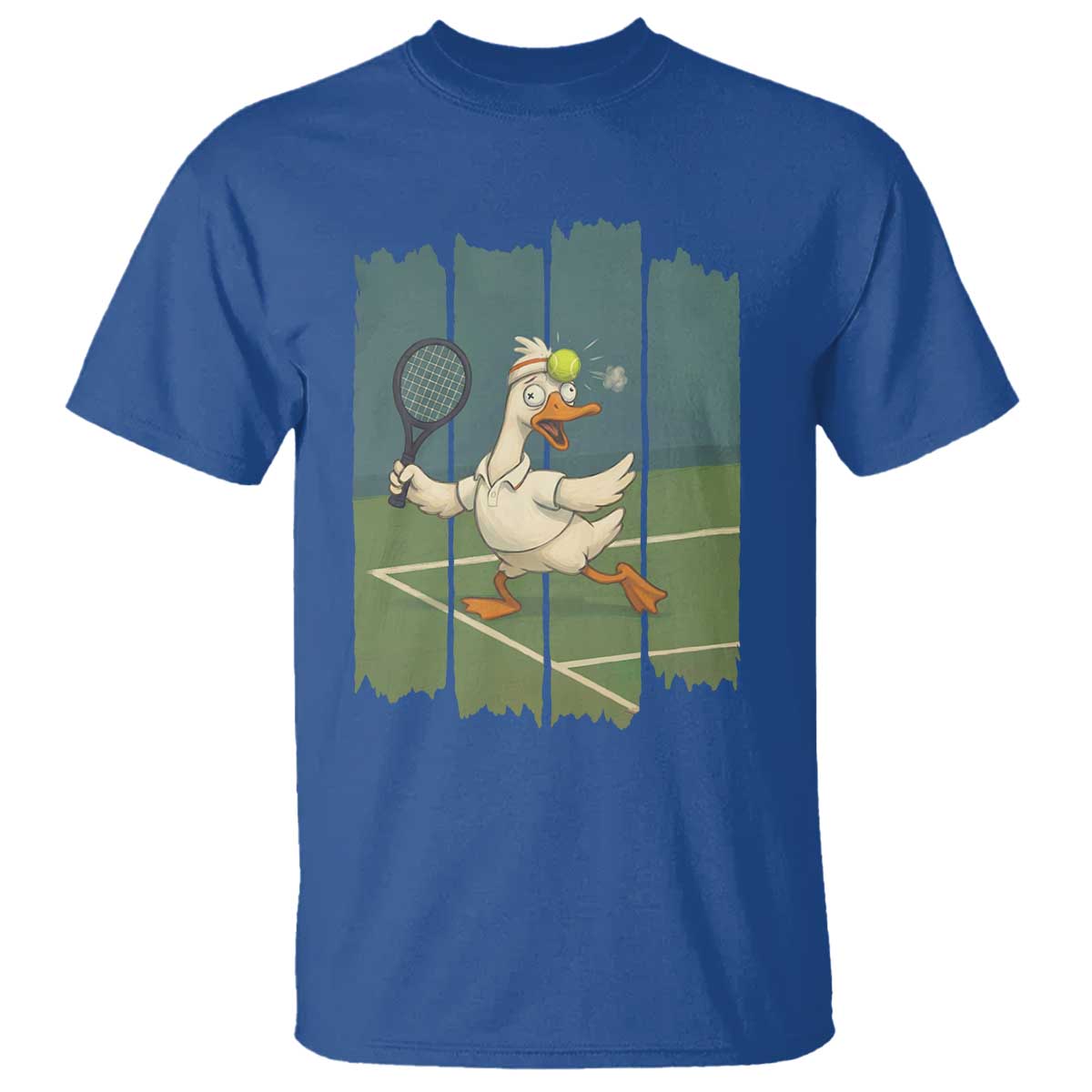 Silly Goose Playing Tennis T Shirt Funny Bird Getting Hit By Ball TS12 Royal Blue Print Your Wear
