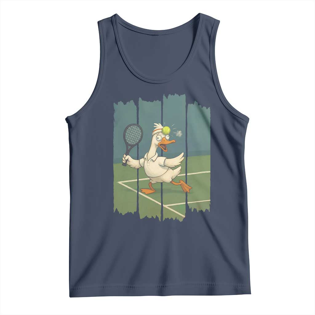 Silly Goose Playing Tennis Tank Top Funny Bird Getting Hit By Ball TS12 Navy Print Your Wear