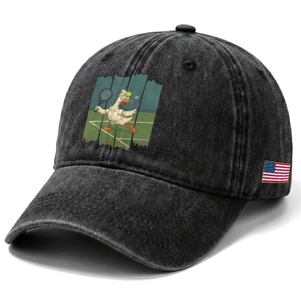 Silly Goose Playing Tennis Washed Cotton Baseball Cap Funny Bird Getting Hit By Ball TS12 Print Your Wear