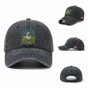 Silly Goose Playing Tennis Washed Cotton Baseball Cap Funny Bird Getting Hit By Ball TS12 Washed Cap Universal Fit Dark Gray Print Your Wear