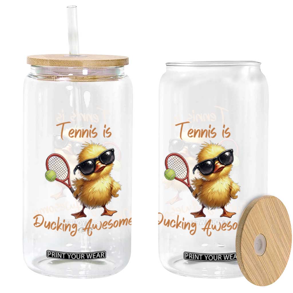 Funny Cute Duck Playing Tennis Glass Can Ducking Awesome TS12 Print Your Wear