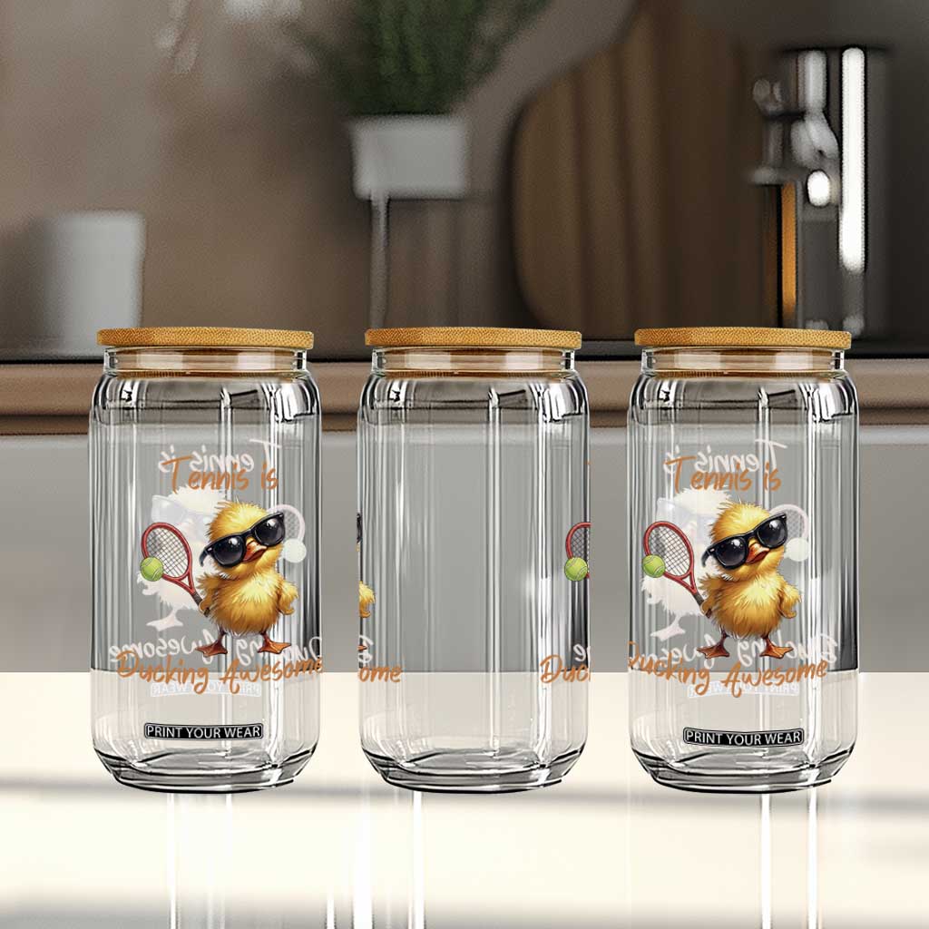 Funny Cute Duck Playing Tennis Glass Can Ducking Awesome TS12 Print Your Wear