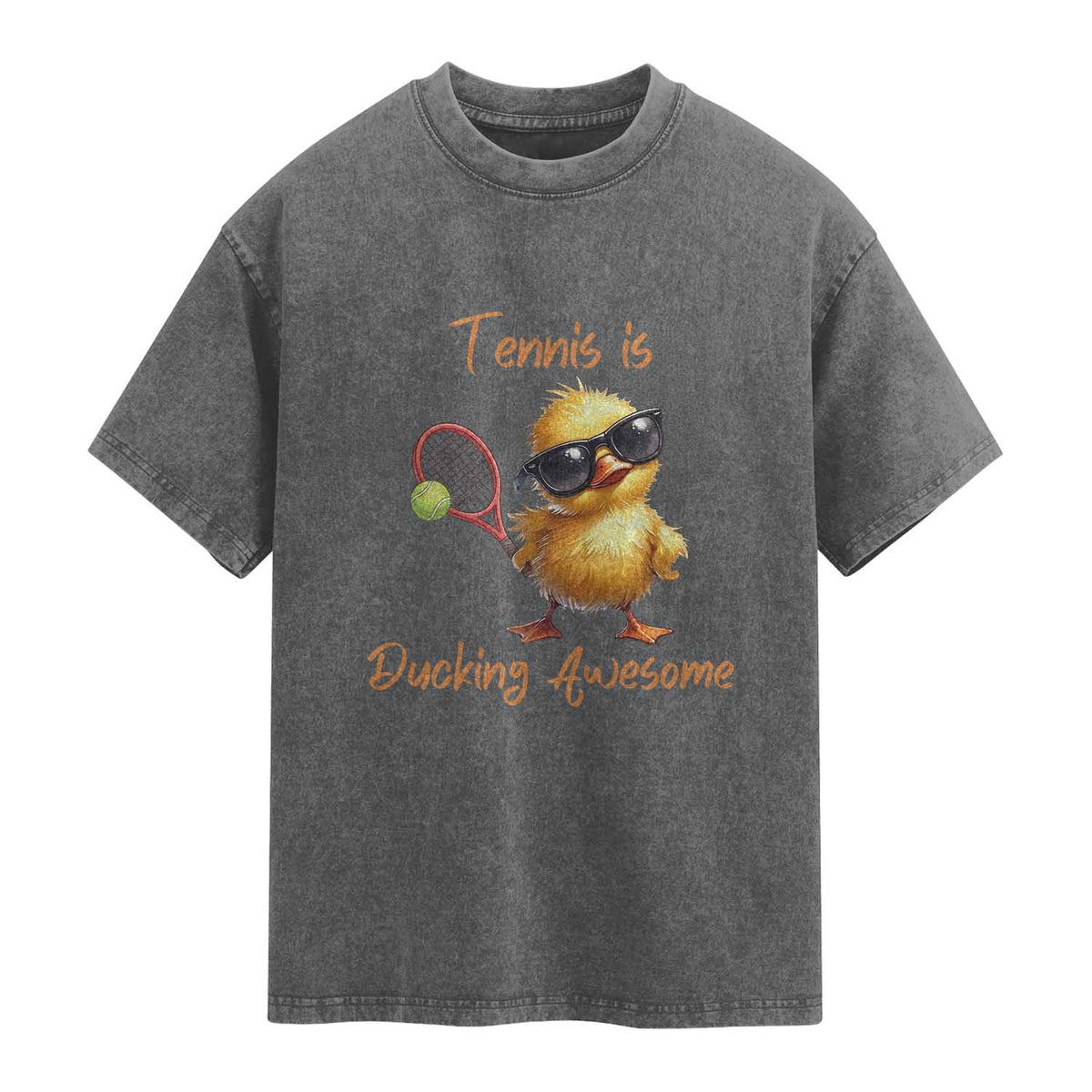 Funny Cute Duck Playing Tennis Washed Cotton T-Shirt Ducking Awesome