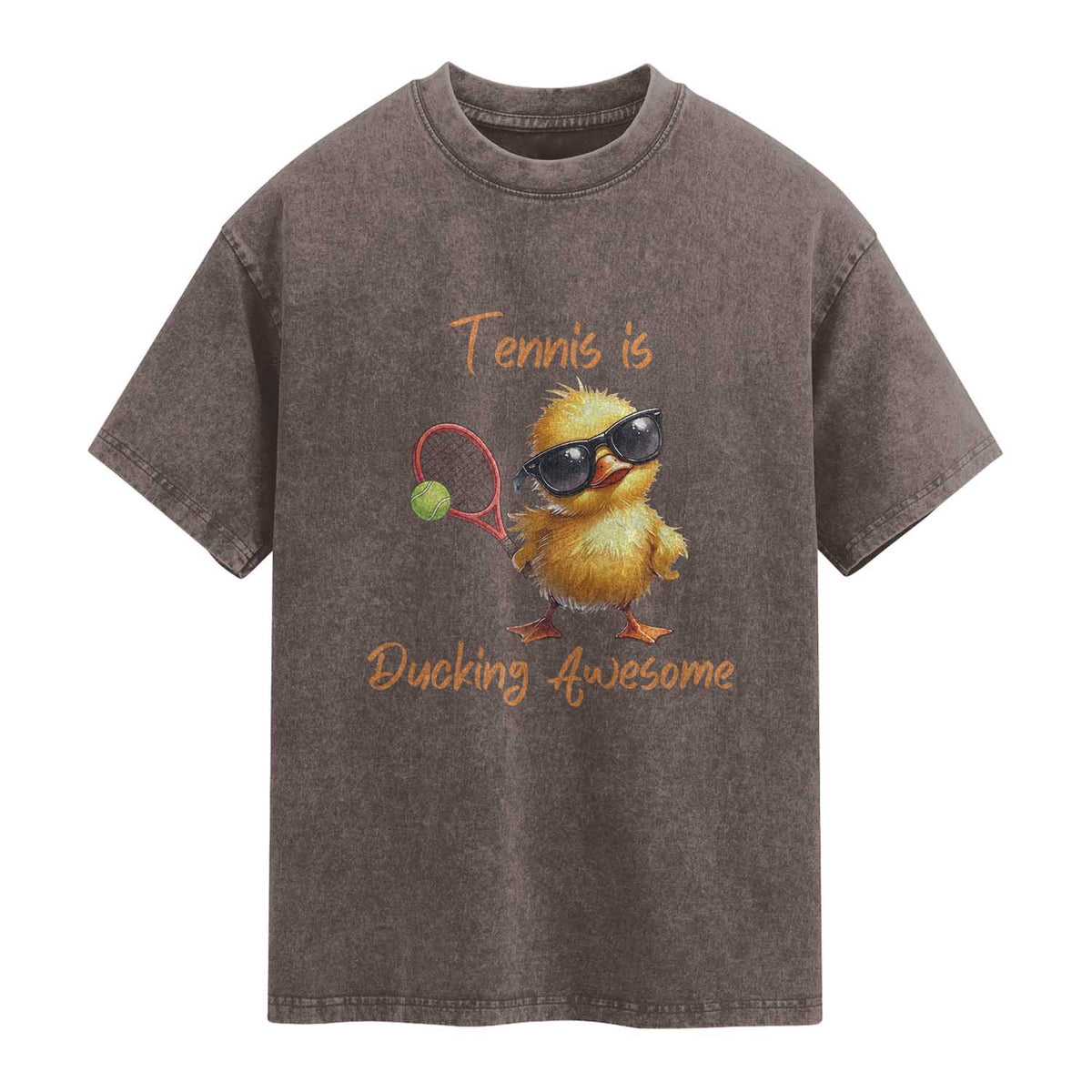 Funny Cute Duck Playing Tennis Washed Cotton T-Shirt Ducking Awesome