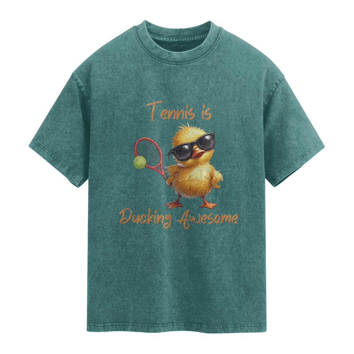 Funny Cute Duck Playing Tennis Washed Cotton T-Shirt Ducking Awesome