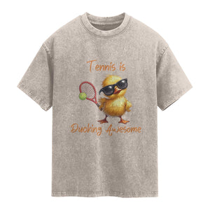 Funny Cute Duck Playing Tennis Washed Cotton T-Shirt Ducking Awesome