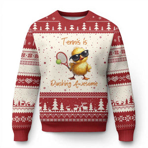 Funny Cute Duck Playing Tennis Ugly Christmas Sweater Ducking Awesome TS12 Beige Red Print Your Wear