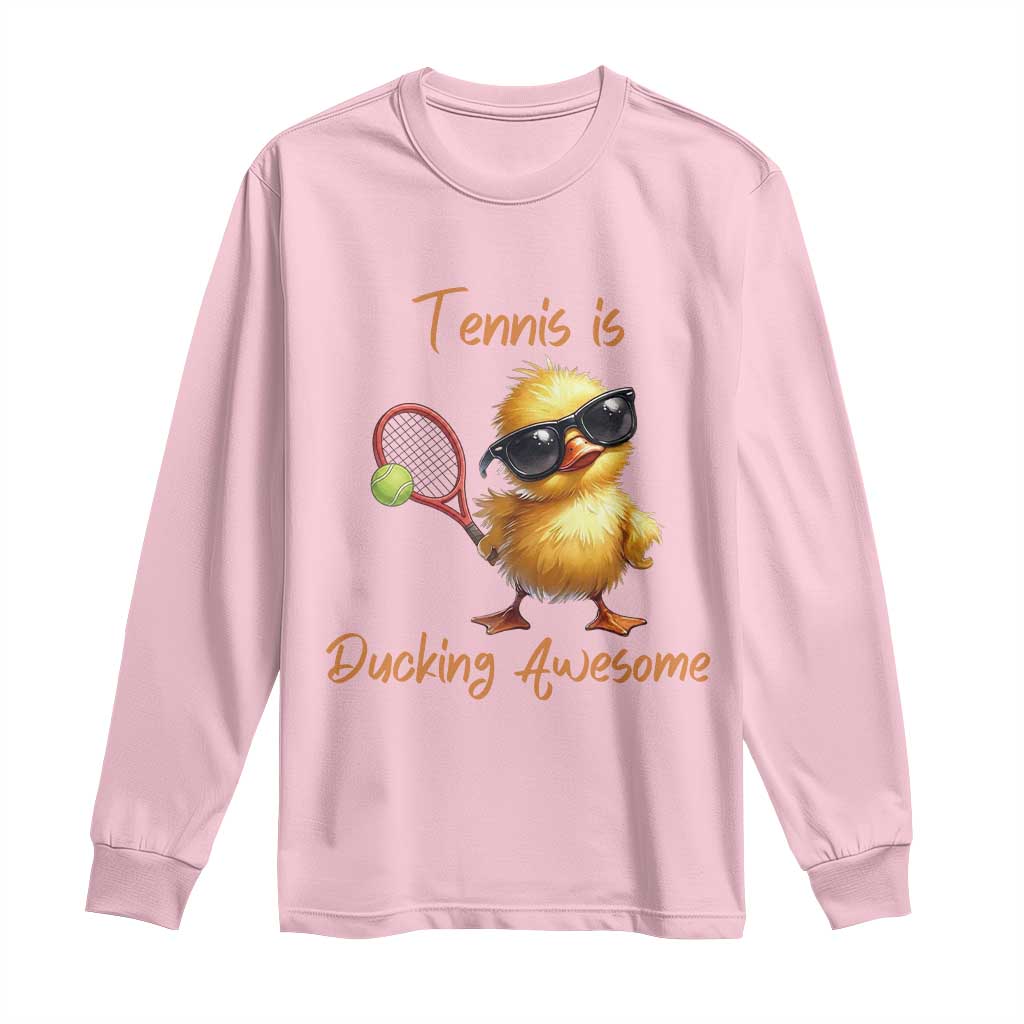 Funny Cute Duck Playing Tennis Long Sleeve Shirt Ducking Awesome TS12 Light Pink Print Your Wear