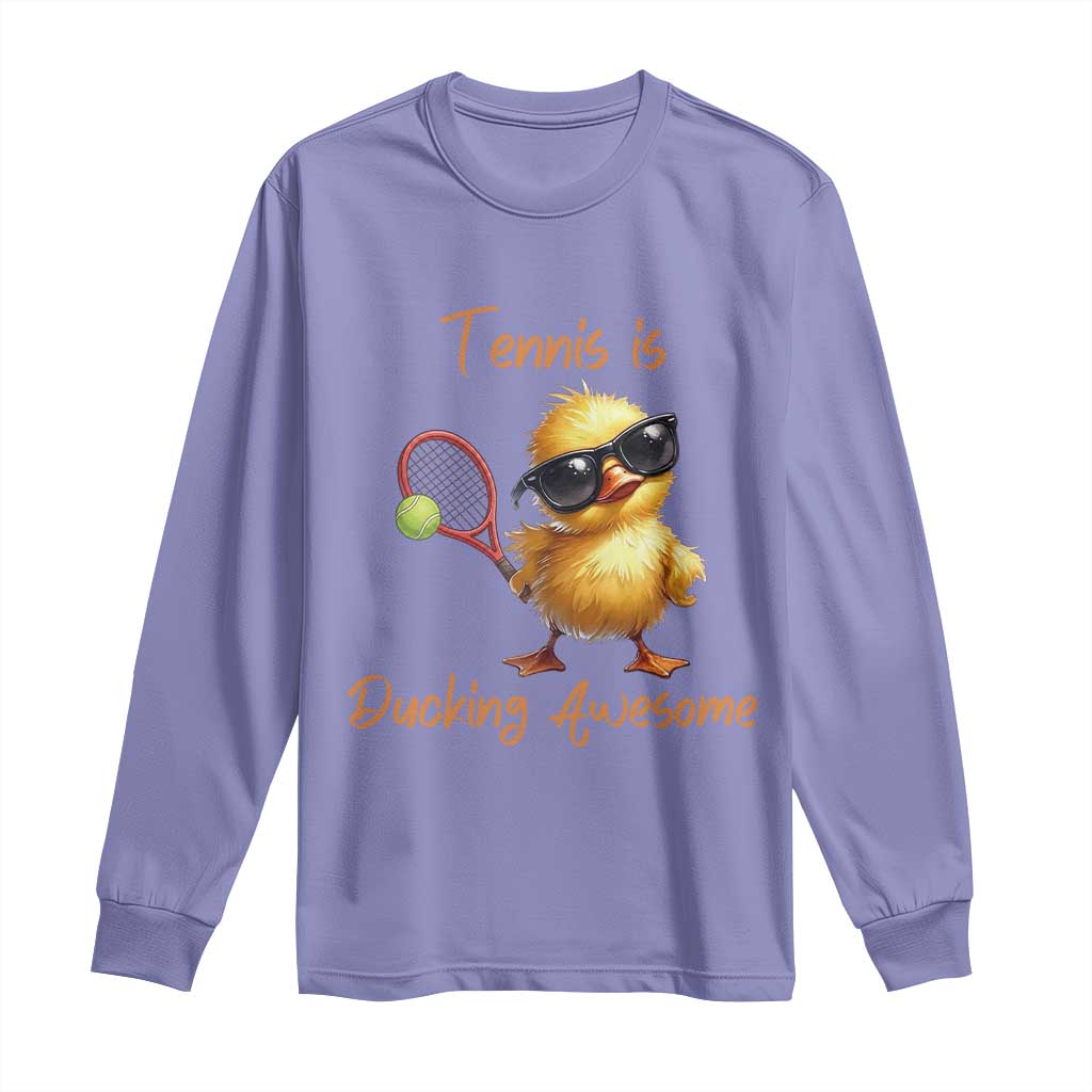 Funny Cute Duck Playing Tennis Long Sleeve Shirt Ducking Awesome TS12 Violet Print Your Wear