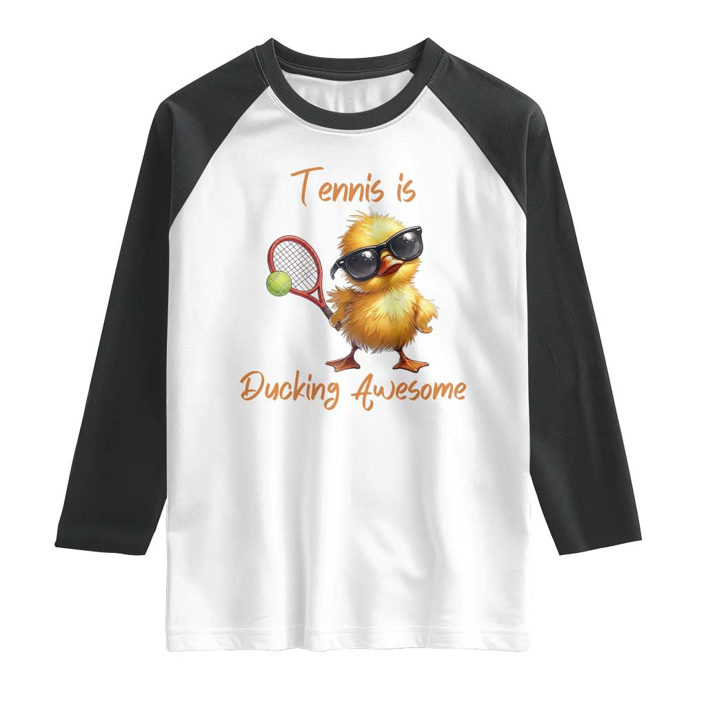Funny Cute Duck Playing Tennis Raglan Shirt Ducking Awesome TS12 White Black Print Your Wear