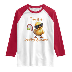 Funny Cute Duck Playing Tennis Raglan Shirt Ducking Awesome TS12 White Red Print Your Wear