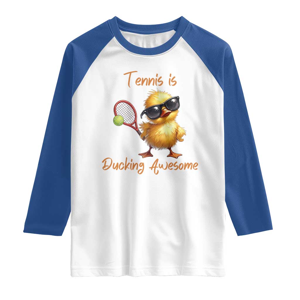 Funny Cute Duck Playing Tennis Raglan Shirt Ducking Awesome TS12 White Royal Print Your Wear