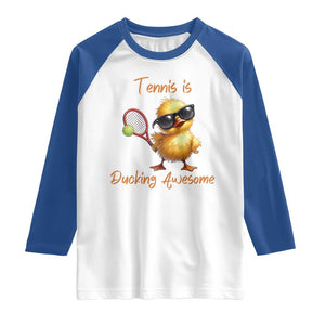 Funny Cute Duck Playing Tennis Raglan Shirt Ducking Awesome TS12 White Royal Print Your Wear