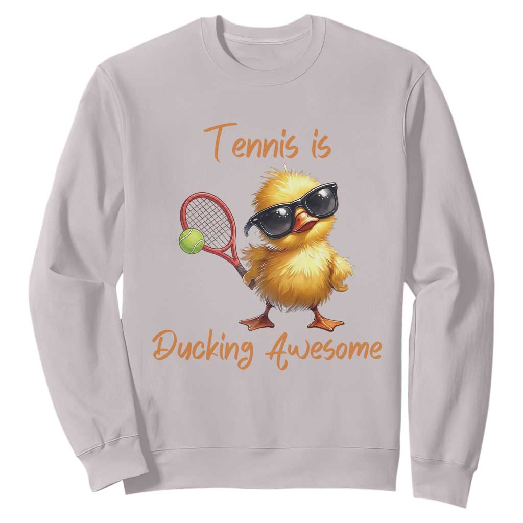 Funny Cute Duck Playing Tennis Sweatshirt Ducking Awesome TS12 Ice Gray Print Your Wear
