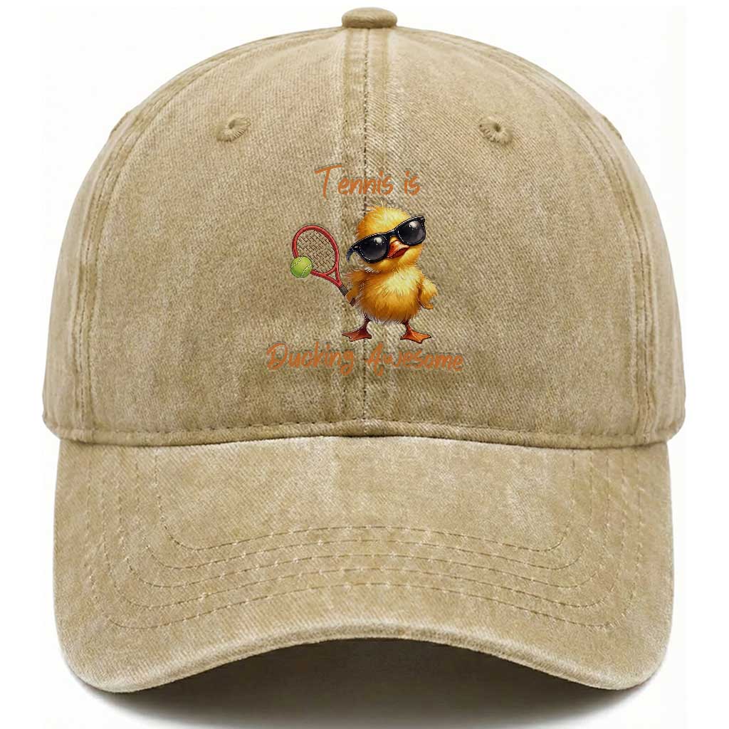 Funny Cute Duck Playing Tennis Washed Cotton Baseball Cap Ducking Awesome TS12 Print Your Wear