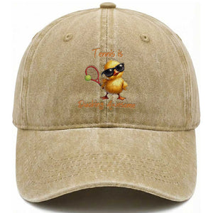 Funny Cute Duck Playing Tennis Washed Cotton Baseball Cap Ducking Awesome TS12 Print Your Wear