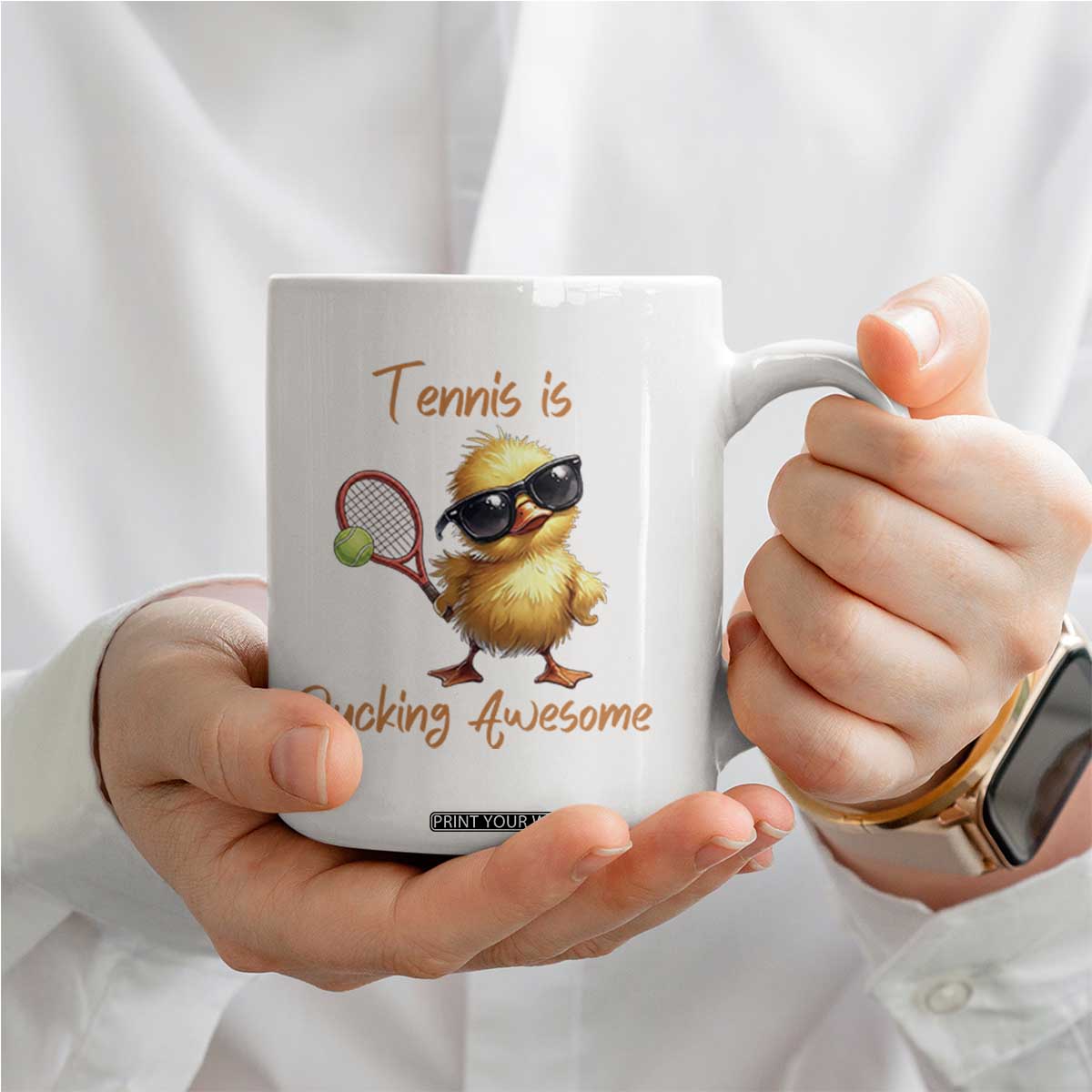 Funny Cute Duck Playing Tennis Coffee Mug Ducking Awesome TS12 Print Your Wear