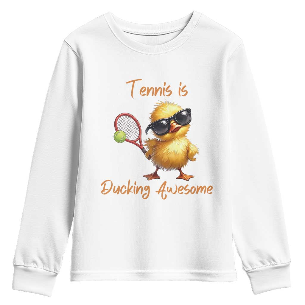 Funny Cute Duck Playing Tennis Youth Sweatshirt Ducking Awesome TS12 White Print Your Wear