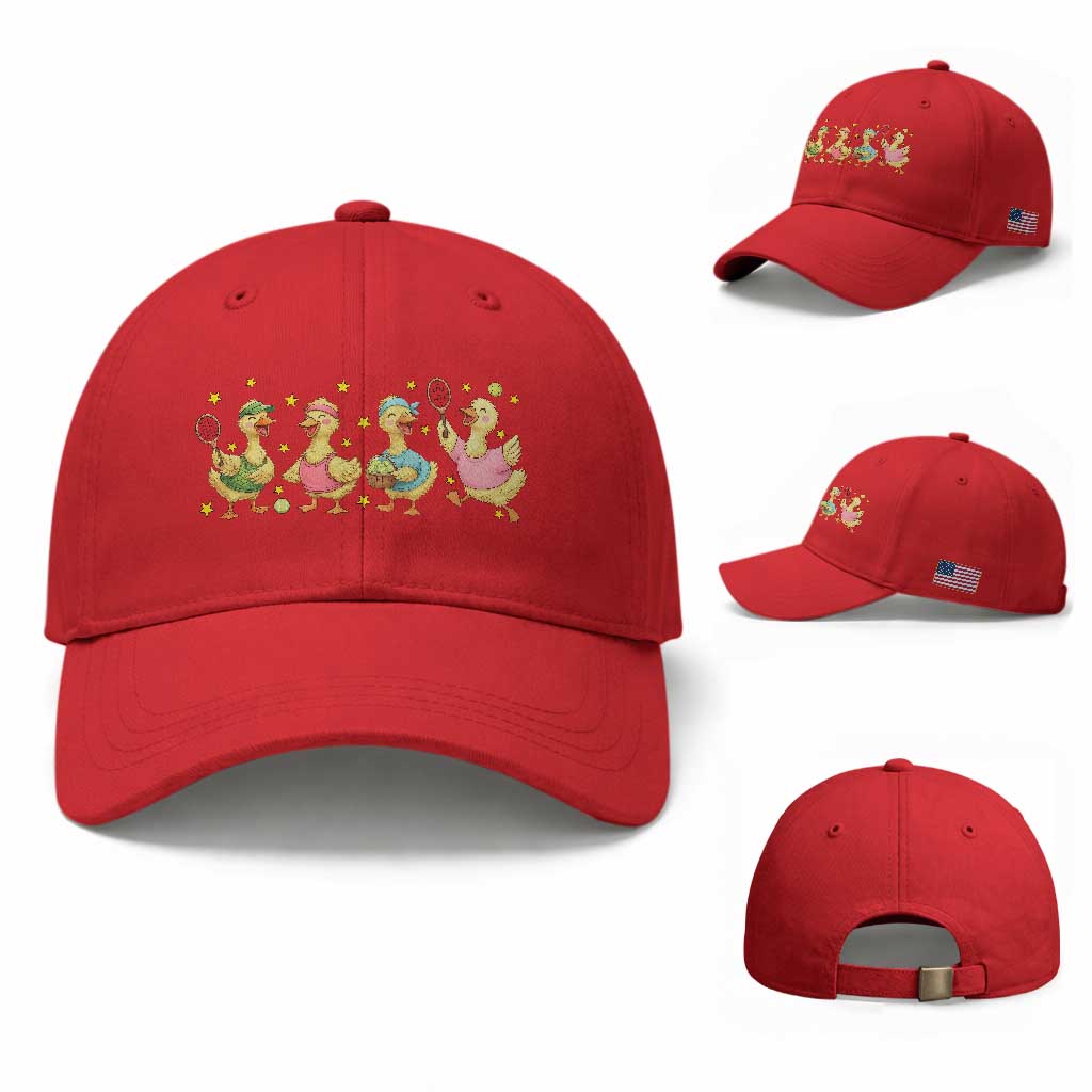 Funny Duck Playing Tennis Baseball Cap Farm Animal Lover TS12 Baseball Cap Universal Fit Red Print Your Wear