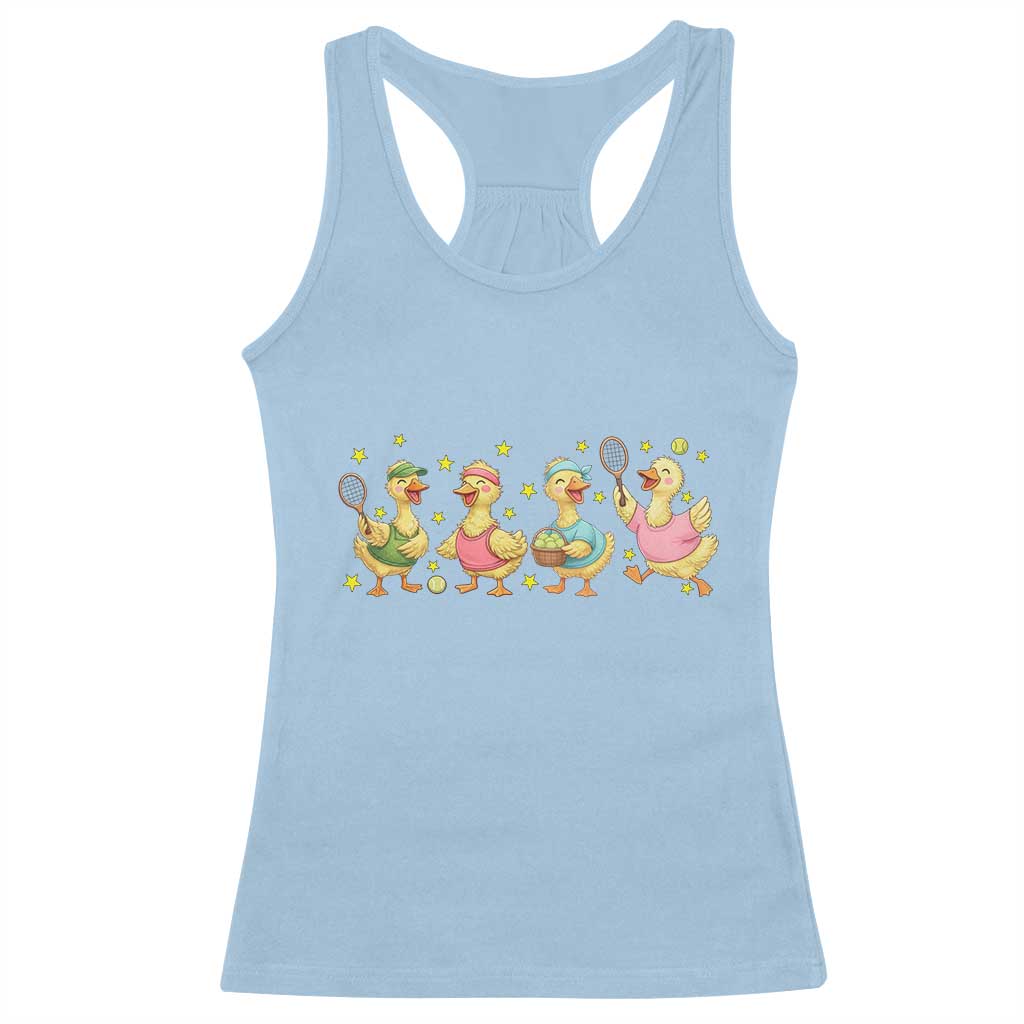 Funny Duck Playing Tennis Racerback Tank Top Farm Animal Lover TS12 Light Blue Print Your Wear