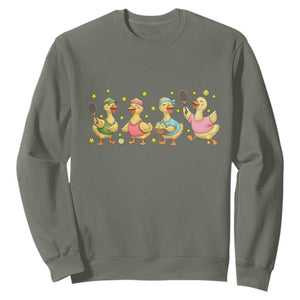 Funny Duck Playing Tennis Sweatshirt Farm Animal Lover TS12 Military Green Print Your Wear