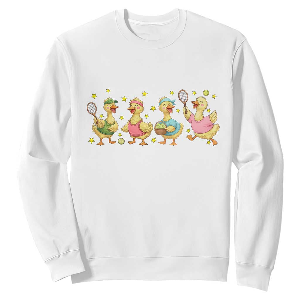 Funny Duck Playing Tennis Sweatshirt Farm Animal Lover TS12 White Print Your Wear