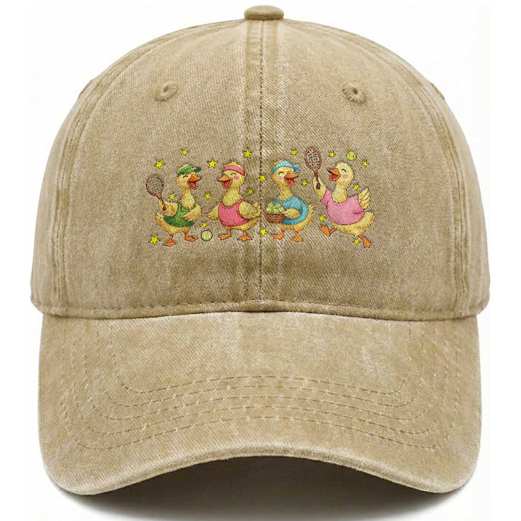 Funny Duck Playing Tennis Washed Cotton Baseball Cap Farm Animal Lover TS12 Print Your Wear