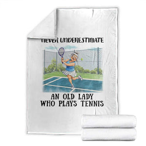 Funny Grandma Tennis Player Gift Throw Blanket Never Underestimate An Old Lady TS12 White Print Your Wear