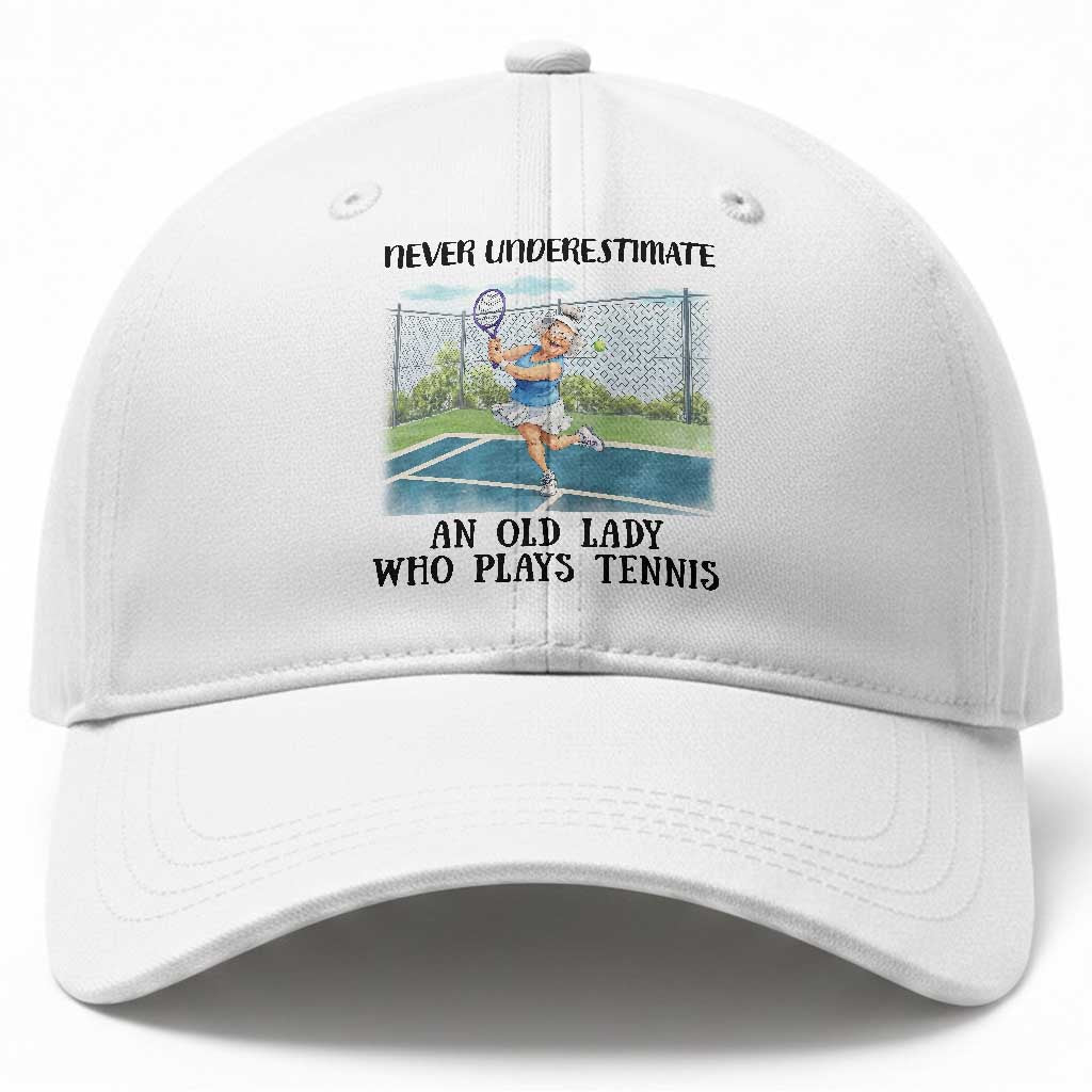 Funny Grandma Tennis Player Gift Baseball Cap Never Underestimate An Old Lady TS12 Print Your Wear